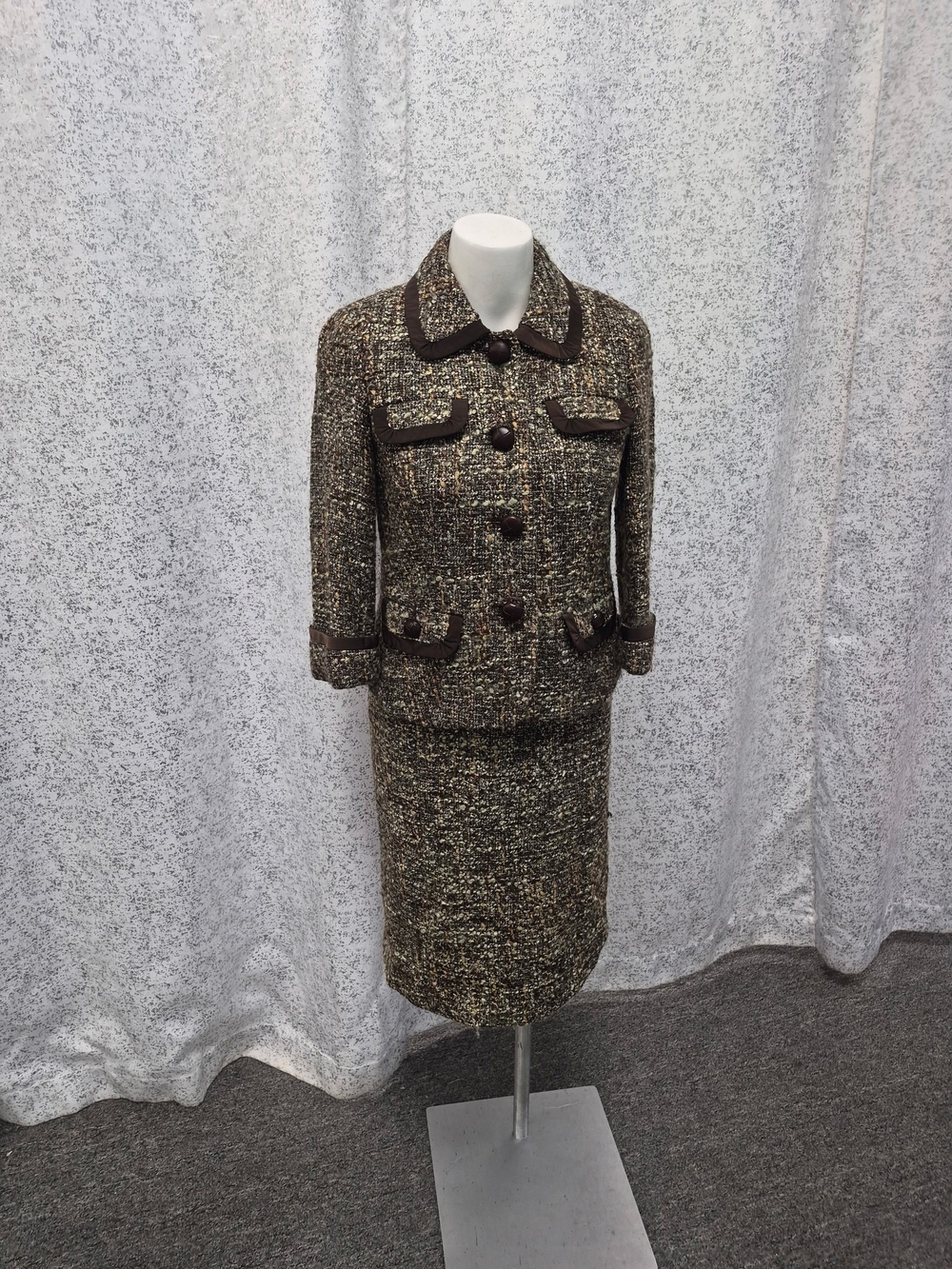 Classic Tweed Dress And Jacket in Brown